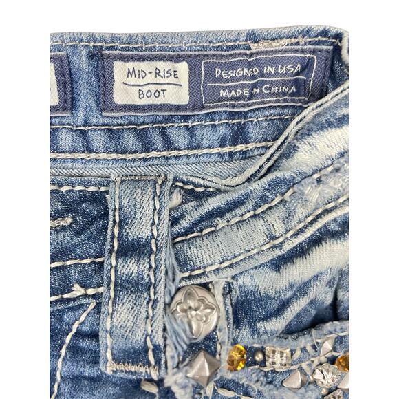 Miss Me blue low-rise flare jeans with rhinestone embellishments size 25 - Picture 7 of 7